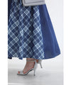 Check pattern denim long skirt