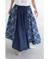 Check pattern denim long skirt