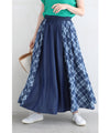 Check pattern denim long skirt