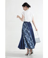Check pattern denim long skirt