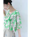 Botanical art tiered frill blouse top