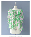Botanical art tiered frill blouse top