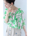 Botanical art tiered frill blouse top