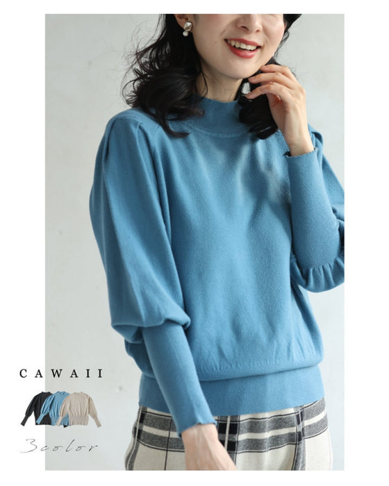 Soft and comfortable puff sleeve knit pullover top