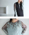 【セール商品返品交換不可】滲むリーフ柄シアーカットソートップス