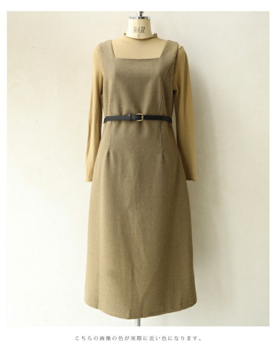 スクエアネックワンピースとカットソーとベルトの3点セット