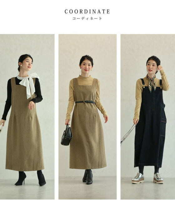 スクエアネックワンピースとカットソーとベルトの3点セット