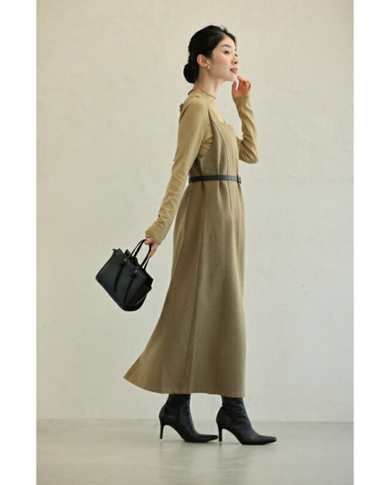 スクエアネックワンピースとカットソーとベルトの3点セット