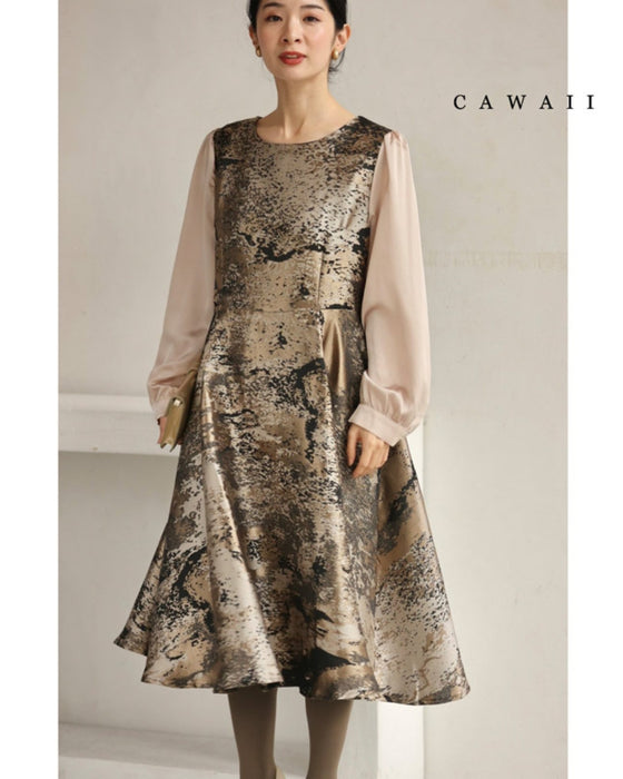 Jacquard-style A-line dress with foil art design