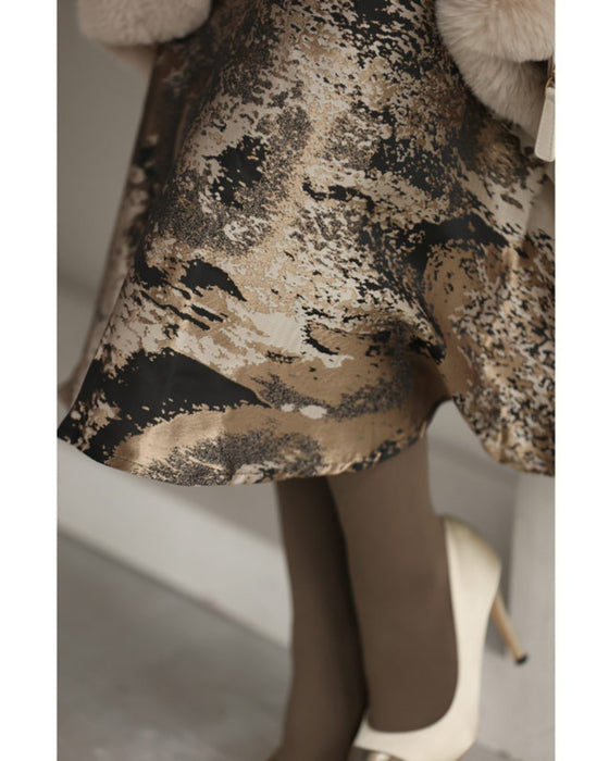 Jacquard-style A-line dress with foil art design