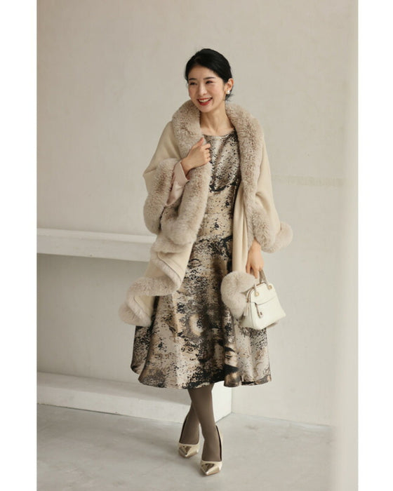 Jacquard-style A-line dress with foil art design