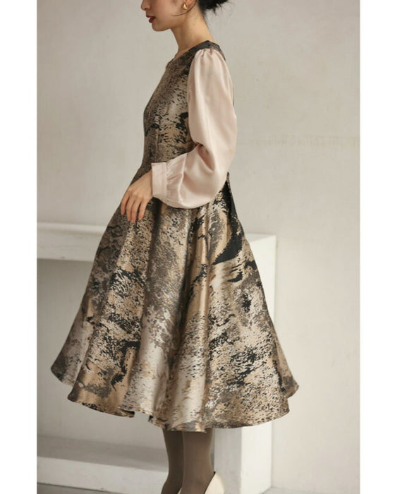 Jacquard-style A-line dress with foil art design