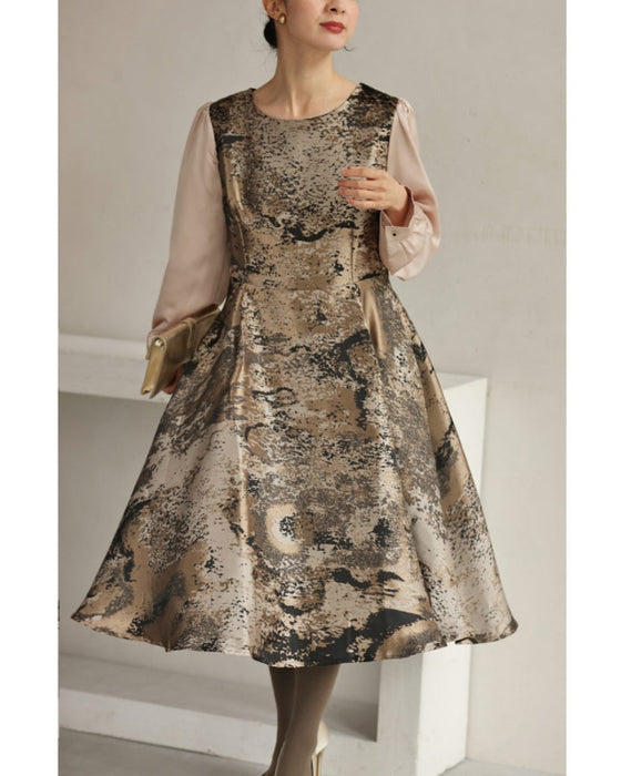 Jacquard-style A-line dress with foil art design