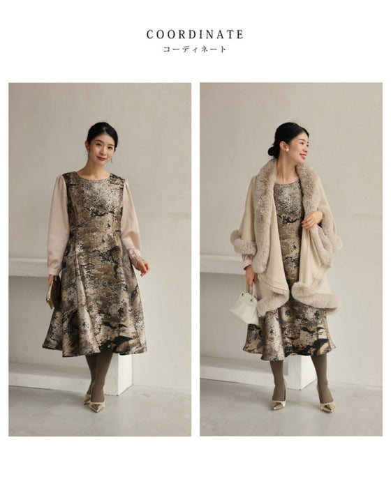 Jacquard-style A-line dress with foil art design