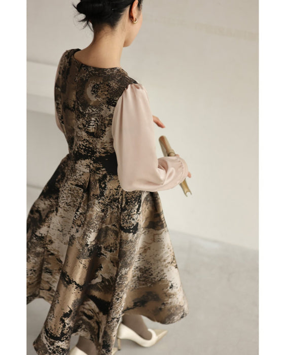 Jacquard-style A-line dress with foil art design