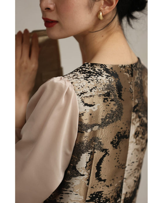 Jacquard-style A-line dress with foil art design