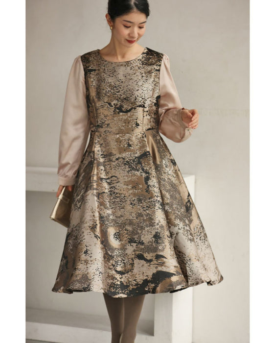 Jacquard-style A-line dress with foil art design
