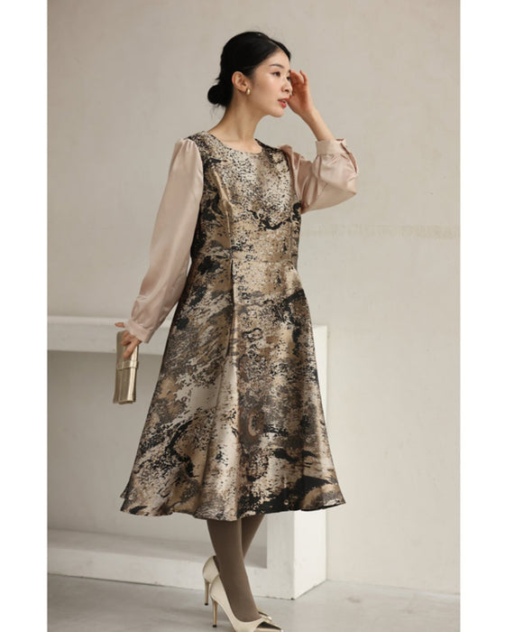 Jacquard-style A-line dress with foil art design