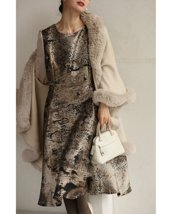 Jacquard-style A-line dress with foil art design