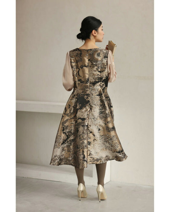 Jacquard-style A-line dress with foil art design