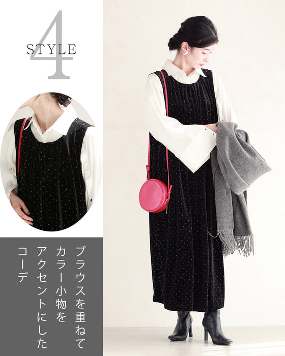 夜空に瞬く星のようなキラキラストーンのベロア調ロングワンピース