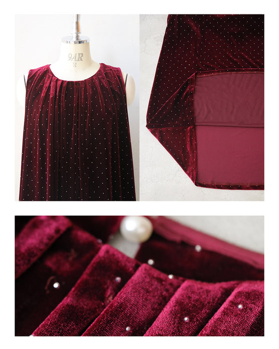 夜空に瞬く星のようなキラキラストーンのベロア調ロングワンピース