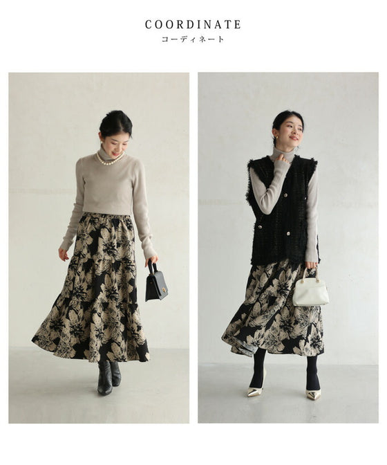 アーティスティックな花のティアードミディアムスカート