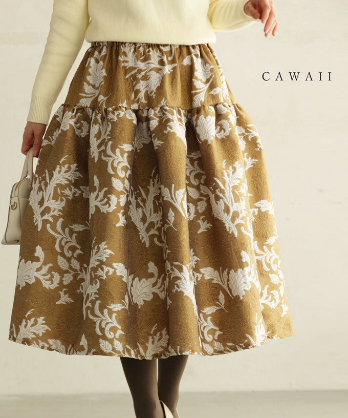 新品タグ付 ブラミンク 花柄 シルク 総刺繍 ジャガード ラップスカート 36ファッション