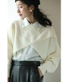 スタイルアップな短丈。重ね着用ポワン袖ニットプルオーバートップス