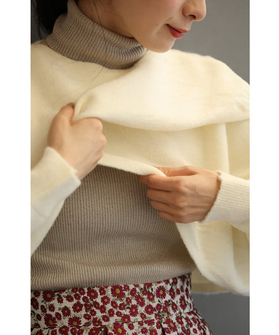 スタイルアップな短丈。重ね着用ポワン袖ニットプルオーバートップス