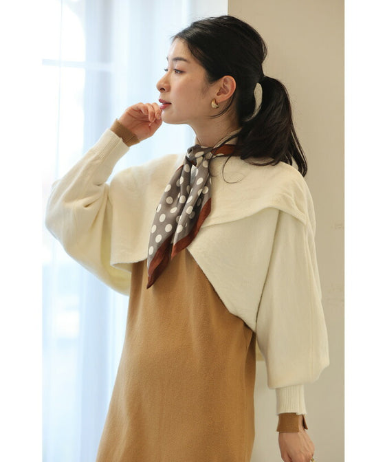 スタイルアップな短丈。重ね着用ポワン袖ニットプルオーバートップス