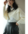 スタイルアップな短丈。重ね着用ポワン袖ニットプルオーバートップス