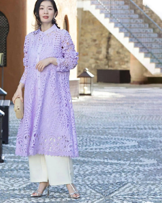 (リボンベルト付き)切り絵レースのミディアムワンピース