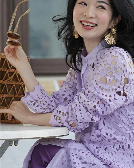 (リボンベルト付き)切り絵レースのミディアムワンピース