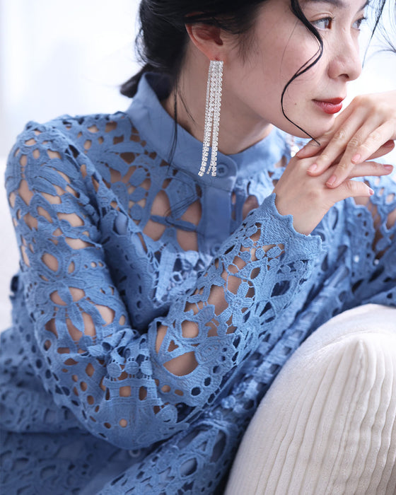 (リボンベルト付き)切り絵レースのミディアムワンピース