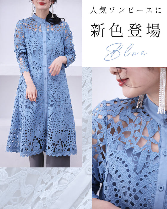 (リボンベルト付き)切り絵レースのミディアムワンピース