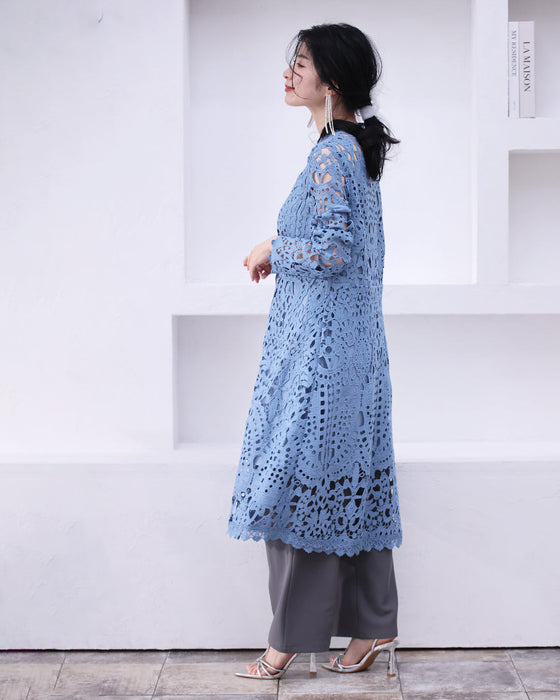 (リボンベルト付き)切り絵レースのミディアムワンピース