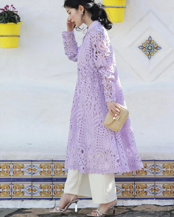 (リボンベルト付き)切り絵レースのミディアムワンピース