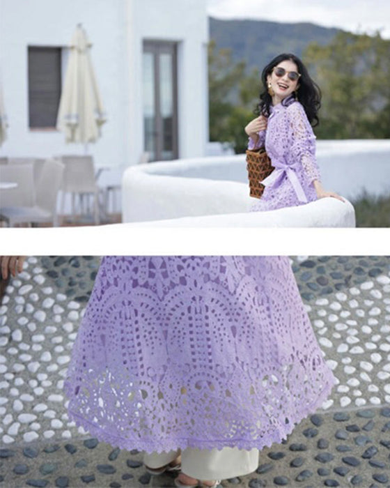 (リボンベルト付き)切り絵レースのミディアムワンピース