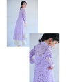 Ice lavender midi dress with cut-out lace (with ribbon belt)