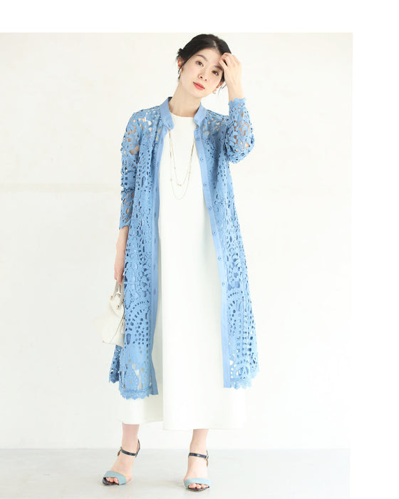 (リボンベルト付き)切り絵レースのミディアムワンピース