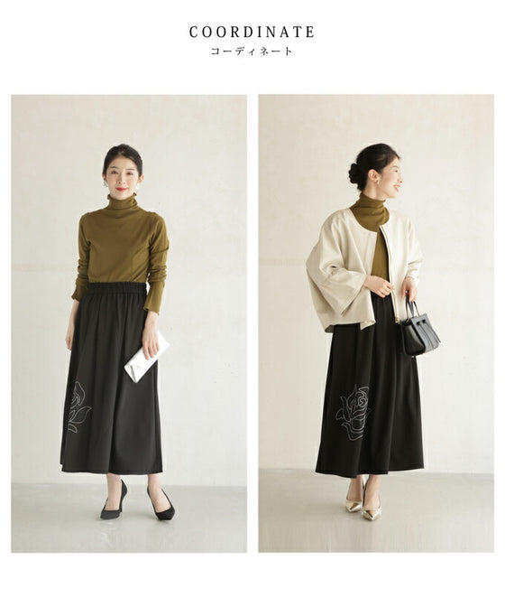 Midi skirt with embroidered roses