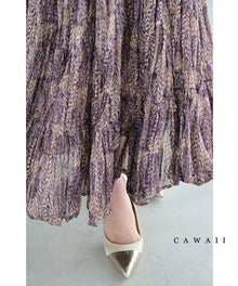  優美な紫が揺れるワッシャープリーツロングスカート