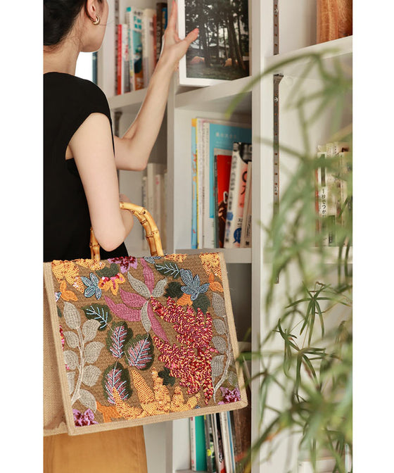 Square tote bag with sparkling sequin flowers