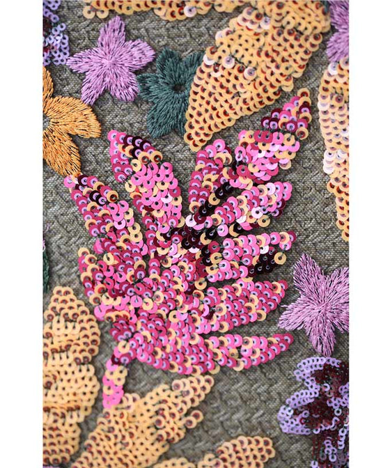 Square tote bag with sparkling sequin flowers