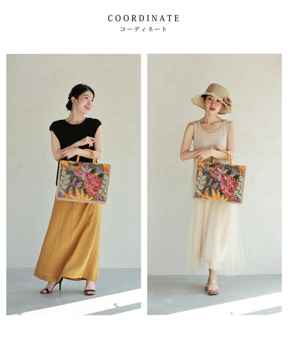 Square tote bag with sparkling sequin flowers