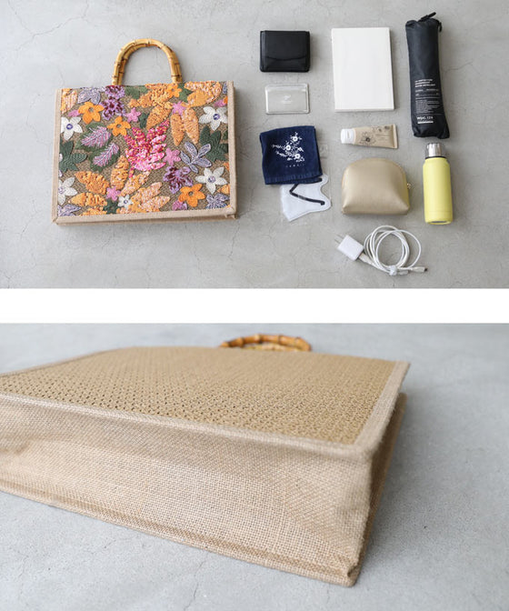 Square tote bag with sparkling sequin flowers