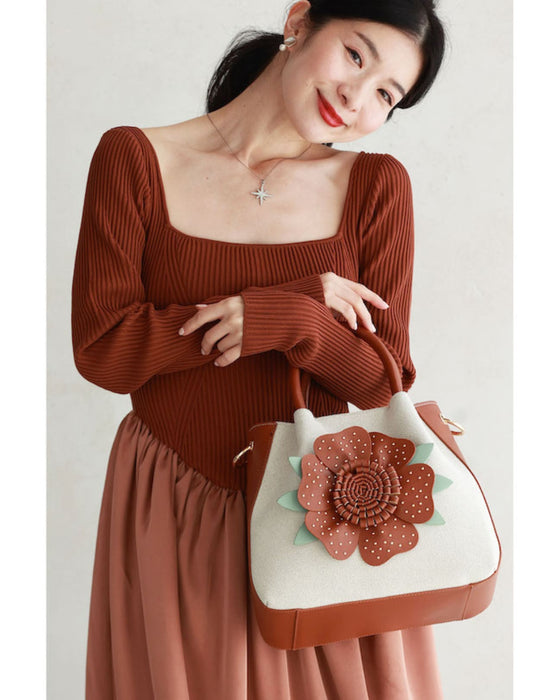 (ショルダーベルト付き)褒められ立体花 ハンドバッグ
