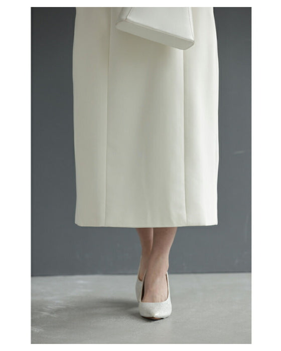 (ベルト付き)グロッシーベール袖のストレートミディアムワンピース