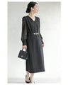 (ベルト付き)グロッシーベール袖のストレートミディアムワンピース